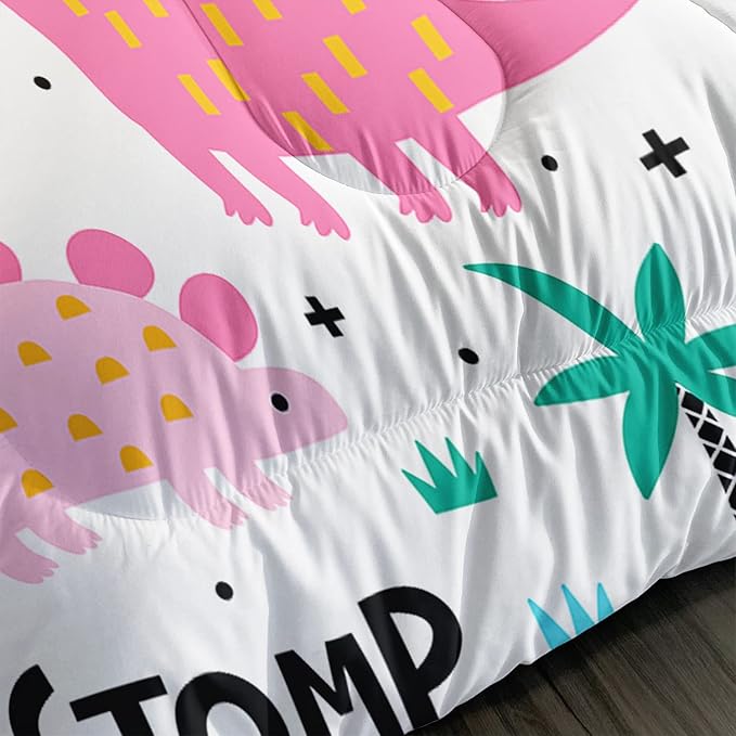 Axolotl Girls Bedding Cartoon Dinosaur Comforter Set Twin Size,Cute Dinosaur Bedding Set for Girls Teens Kids Boys Adults Room Decor,Kids Comforter Set All Season,1 Quilt 2 Pillow Cases,White - LeafyLoom
