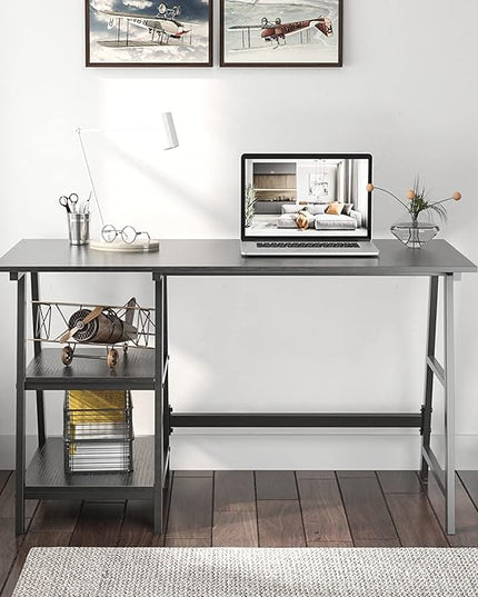 sogesfurniture 47 inches Writing Computer Study Desk with 2 Tier Storage Shelves on Left or Right Side, Trestle Desk, Home Office Study Desk,Black - LeafyLoom