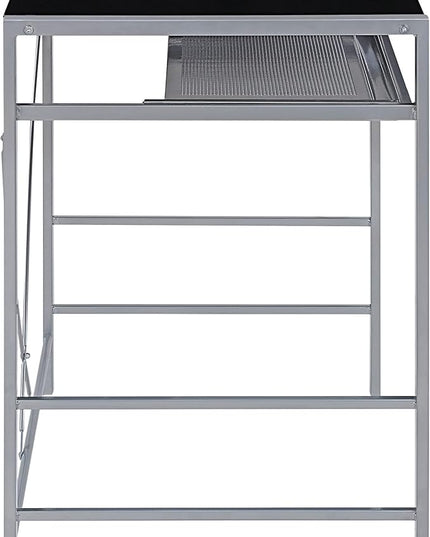 OSP Home Furnishings Zephyr Computer Desk with Keyboard Shelf and Tempered Glass Top, Black Glass and Silver Frame - LeafyLoom