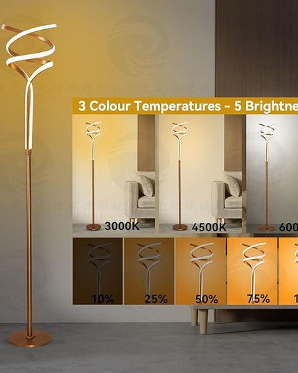 Floor Lamp,LED Modern Floor Lamps for Living Room,2500LM/40W-3-Color/Endless Dimmable Remote Control Standing Lamp,63" Bright Gold Spiral Floor Lamp for Living Room Bedroom Office. - LeafyLoom