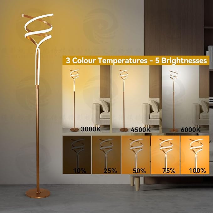 Floor Lamp,LED Modern Floor Lamps for Living Room,2500LM/40W-3-Color/Endless Dimmable Remote Control Standing Lamp,63" Bright Gold Spiral Floor Lamp for Living Room Bedroom Office. - LeafyLoom