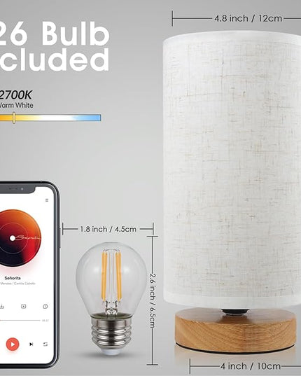 Small Bedside Night Table Lamp for Bedroom, Minimalist Nightstand Lamp with Round Fabric Linen Shade, Study Reading Desk Lamp for Kids Room, Living Room, College Dorm, Home, Office - LeafyLoom