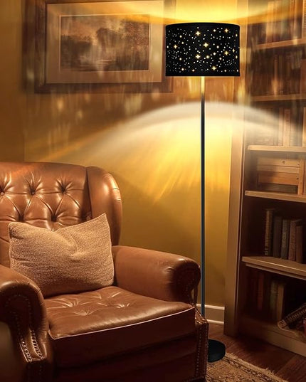 Black Floor Lamps for Living Room Bedroom, Bright Modern Standing Lamp with LED Bulb(6W Bulb), Black Star Lamp Shade, 59" Tall, Footswitch, Simple Reading Floor Lamps Corner Lamp for Office/Den - LeafyLoom