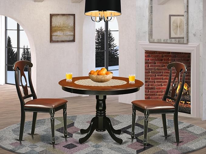 East West Furniture HLKE3-BCH-LC 3 Piece Kitchen Table & Chairs Set Contains a Round Dining Room Table with Pedestal and 2 Faux Leather Upholstered Chairs, 42x42 Inch, Black & Cherry - LeafyLoom