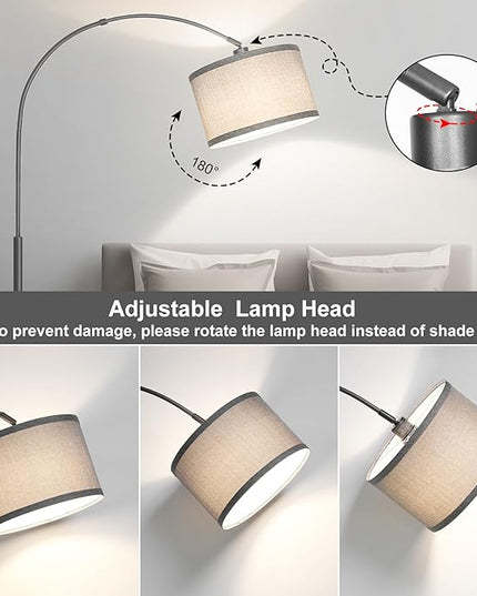 Arc Floor Lamp, Modern Floor Lamp for Living Room with Adjustable Lamp Head, Tall Pole Lamp with Gray Lampsahde and On/Off Pedal Switch, Over Couch Reading Light for Bedroom, Office, Study Room - LeafyLoom