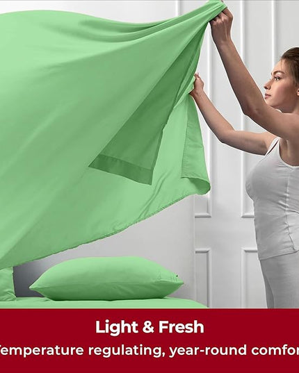 Mellanni California King Sheets Set - 4 PC Iconic Collection Bedding Sheets & Pillowcases - Hotel Luxury, Extra Soft, Cooling Bed Sheets - Deep Pocket up to 16 inch (Cal King, Pistachio) - LeafyLoom