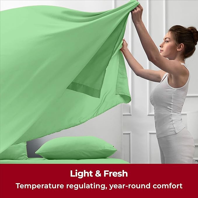 Mellanni Twin Sheets Set - 3 PC Iconic Collection Bedding Sheets & Pillowcases - Hotel Luxury, Extra Soft, Cooling Bed Sheets - Deep Pocket up to 16 inch (Twin, Pistachio) - LeafyLoom