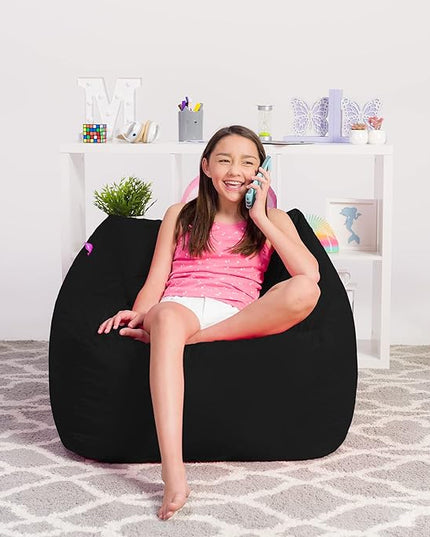 Posh Creations Structured Comfy Bean Bag Chair for Gaming, Reading, and Watching TV, Coronado Chair, Microsuede - Black - LeafyLoom