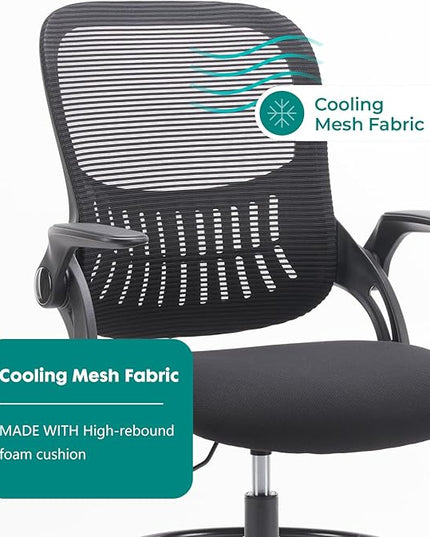 SMUG Drafting Chair, Tall Office Chair Tall Standing Desk Chair Counter Height Adjustable Office Chair with Flip-up Arms, Mid Back Mesh Office Drafting Chairs, Black - LeafyLoom