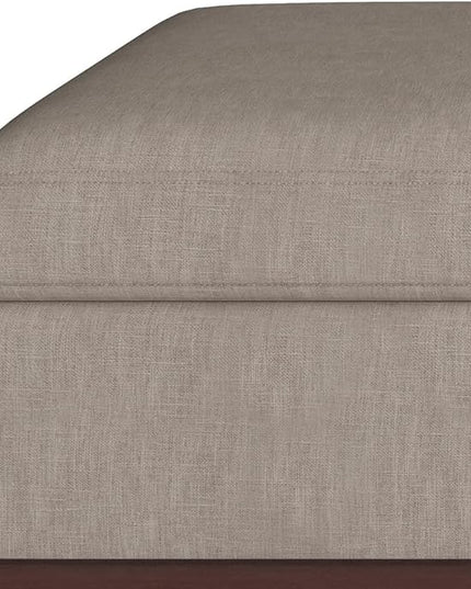 SIMPLIHOME Owen 36 Inch Wide Mid Century Modern Square Coffee Table Lift Top Storage Ottoman in Upholstered Natural Taupe Faux Leather, For the Living Room - LeafyLoom