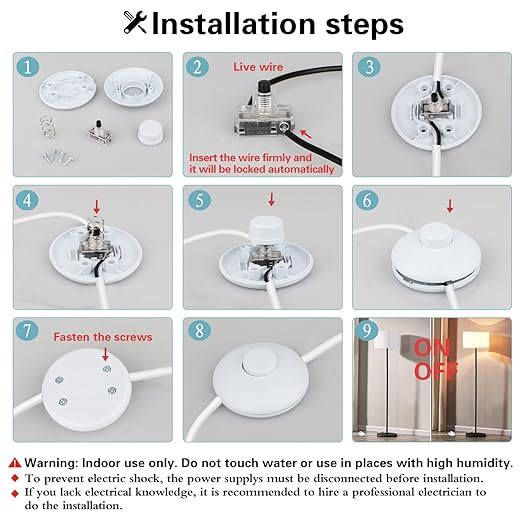 1Pcs Floor Lamp Foot Switch, White Foot Pedal Switch, Round Floor Lamps Foot Inline Switch, Step ON Off Spring Push Button, for Foot Pedal Control Replacement Floor Lamp Extension Cord Parts - LeafyLoom