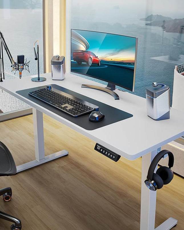 ErGear Height Adjustable Electric Standing Desk, 40 x 24 Inches Sit Stand up Desk, Memory Computer Home Office Desk (White) - LeafyLoom