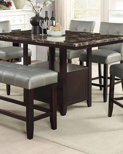NicBex Dining Table Contemporary Kitchen Table Farmhouse 1pc Counter Height Table w Shelve Storage Base Faux Marble Top Birch wood MDF Dining Tabl, Easy Assembly, Brown - LeafyLoom