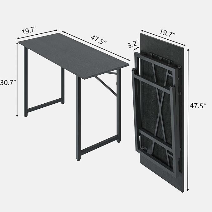 47 Inch Foldable Computer Desk, Folding Space-Saving Home Office Table, Study Writing Gaming Workstation for Small Space, No Assembly Needed,Black - LeafyLoom