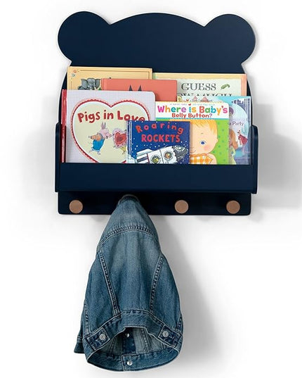 Delta Children babyGap Graham 4-in-1 Convertible Crib with Storage Drawer + Brannan Bear Bookcase with Bins + Brannan Bear Wall Shelf with 4 Hooks, Navy/Light Blue (Bundle) - LeafyLoom