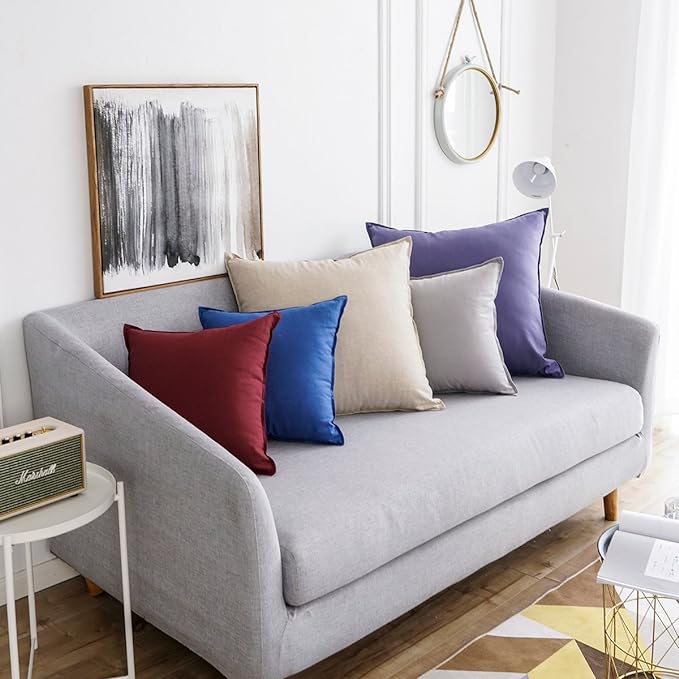 Jeanerlor Set of 2 Decorative Cotton Linen Couch 26"x26" Throw Pillow Case for Sofa Durable Classy, Comfortable Cushion Cover for Party/Wedding(65 x 65cm) Light Linen - LeafyLoom