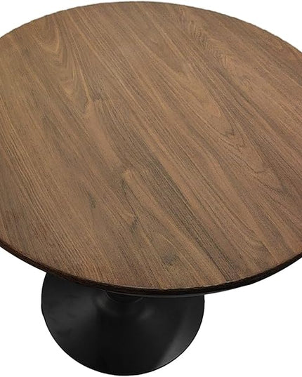 NicBex 31.5Inch Round Dining Table,Minimalist Kitchen Table with MDF Walnut Tabletop and Pedestal Base for 2 to 4,Leisure Coffee Table for Kitchen,Small Space and Living Room,Space-Saving,Walnut+Black - LeafyLoom