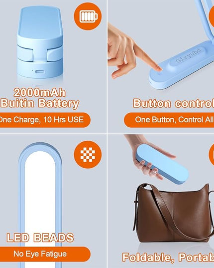 LED Desk Lamp for Office Home & Battery Operated Lamp Rechargeable Lamp Foldable & Portable Light, LED Desk Light Strip, 3 Brightness Dimmable Small Desk Lamp Wireless Reading Lamp - LeafyLoom