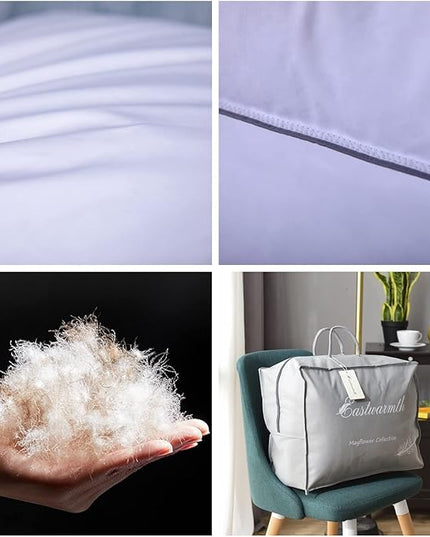 Goose Feather Down Bed Pillow for Sleeping 2 Pack,100% Cotton Cover Medium Firm Queen Size Set of 2 Gussted White - LeafyLoom