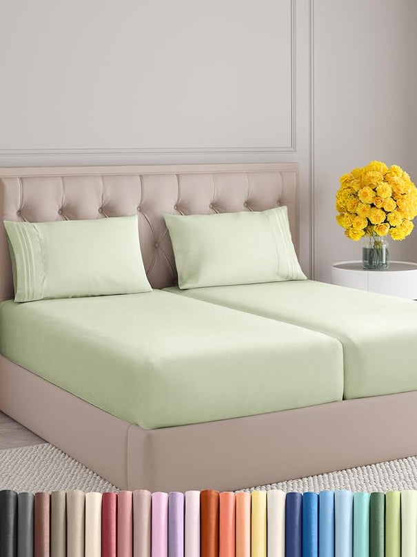 Split King Size 5 Piece Sheet Set - Comfy Breathable & Cooling Sheets - Hotel Luxury Bed Sheets for Women & Men - Deep Pockets, Easy-Fit, Soft & Wrinkle Free Sheets - Light Sage Green Oeko-Tex Sheets - LeafyLoom