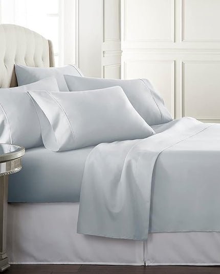 Danjor Linens Queen Sheet Set - 6 Piece Set including 4 Pillowcases - Deep Pockets - Breathable, Soft Bed Sheets - Wrinkle Free - Machine Washable - Ice Blue Sheets for Queen Size Bed - 6 pc - LeafyLoom