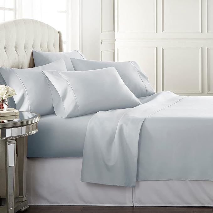 Danjor Linens Queen Sheet Set - 6 Piece Set including 4 Pillowcases - Deep Pockets - Breathable, Soft Bed Sheets - Wrinkle Free - Machine Washable - Ice Blue Sheets for Queen Size Bed - 6 pc - LeafyLoom