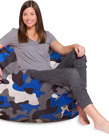 Posh Creations Bean Bag Chair for Kids, Teens, and Adults Includes Removable and Machine Washable Cover, Soft Nylon - Camo Blue and Brown, 48in - X-Large - LeafyLoom