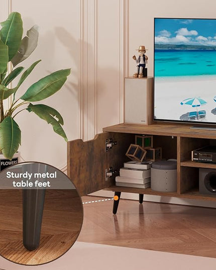 Maxtown TV Stands for Living Room, TV Console Table for 55 Inch TV, Entertainment Center with 1 Cabinet, 2 drawers, Media Console with Metal Feet for Bedroom, Living Room, Rustic Brown - LeafyLoom