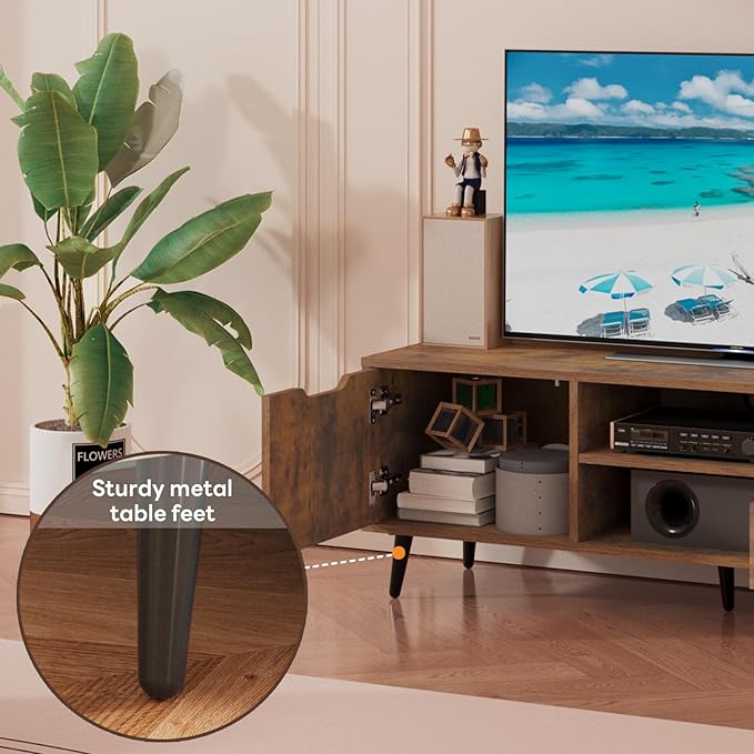 Maxtown TV Stands for Living Room, TV Console Table for 55 Inch TV, Entertainment Center with 1 Cabinet, 2 drawers, Media Console with Metal Feet for Bedroom, Living Room, Rustic Brown - LeafyLoom