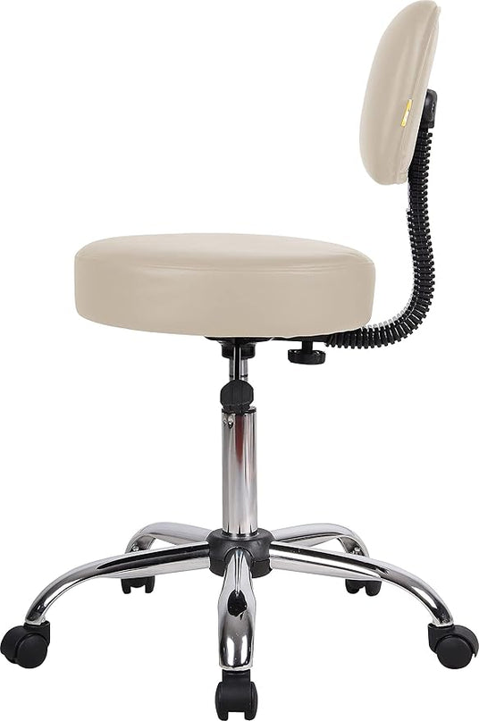 Boss Office Products Be Well Medical Spa Stool with Back in Beige - LeafyLoom