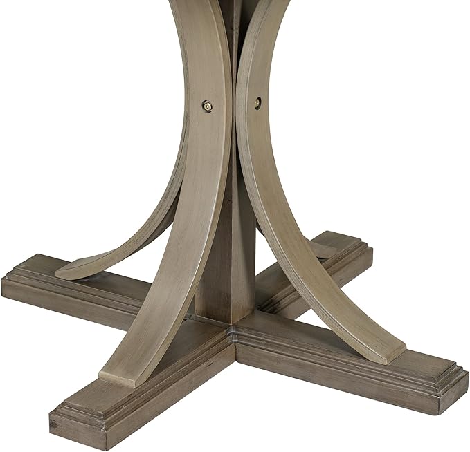 Retro Round, 5-Piece Kitchen Table Set for 4-Features Curved Trestle Legs and 4 Upholstered Chairs-Effortless Style for Your Dining Space, Taupe - LeafyLoom