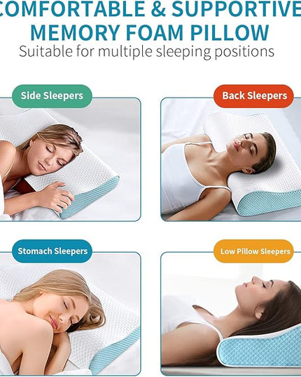 Memory Foam Pillows Neck Pillow Bed Pillow for Sleeping Ergonomic Cervical Contour Pillow for Side Back Stomach Sleeper for Neck and Shoulder Pain - LeafyLoom