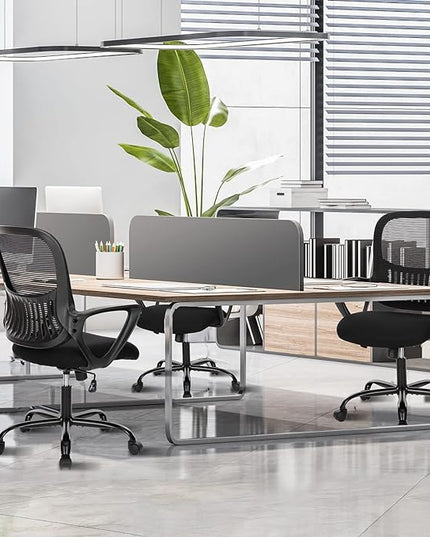 SMUG Office Computer Desk Chair, Ergonomic Mid-Back Mesh Rolling Work Swivel Task Chairs with Wheels, Comfortable Lumbar Support, Comfy Arms for Home, Bedroom, Study, Dorm, Student, Adults, Black - LeafyLoom