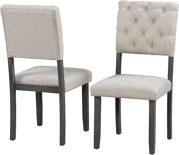 6-Piece Retro Style Dining Table Set with Special-Shaped Legs, 4 Chairs, 1 Bench, Foam-Covered Seat Backs, and Cushions, Gray, Onesize - LeafyLoom