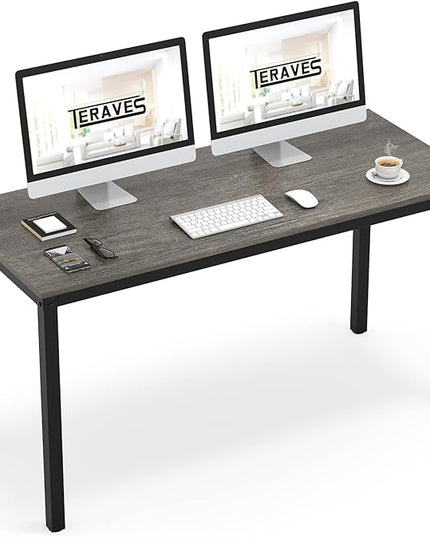 Teraves Computer Desk/Dining Table Office Desk Sturdy Writing Workstation for Home Office (47.24”, Black Oak) - LeafyLoom
