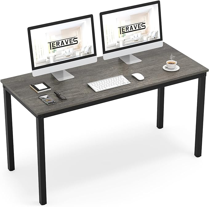 Teraves Computer Desk/Dining Table Office Desk Sturdy Writing Workstation for Home Office (47.24”, Black Oak) - LeafyLoom