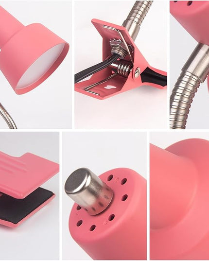 Energetic Clip on Lamp for Bed, Non-Dimmable Reading Light for Bed and Desk, 4000K Cool White, 3.5W 240 LM Flexible Gooseneck lamp, Eye Protection (Pink) - LeafyLoom