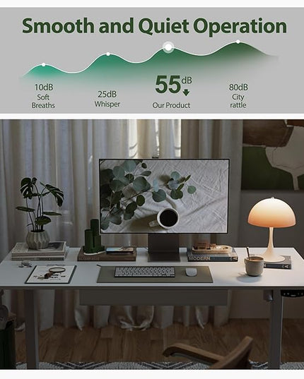 Adjustable Height Electric Standing Desk with Storage Wooden Drawer, 63 x 24 Inches Stand Up Home Office Computer Gaming Table with Splice Board for Work Office Home, White - LeafyLoom