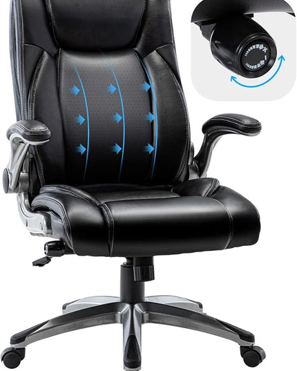 Office Chair Ergonomic Computer Chair, Executive Desk Chair with Adjustable Lumbar Support and Flip-up Arms, Swivel Rolling Work Chair-Black - LeafyLoom