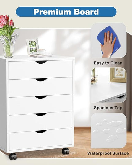 OLIXIS Chest Wood File Cabinet Rolling Organization Storage Dresser with Wheels for Home Office - LeafyLoom