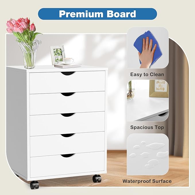 OLIXIS Chest Wood File Cabinet Rolling Organization Storage Dresser with Wheels for Home Office - LeafyLoom
