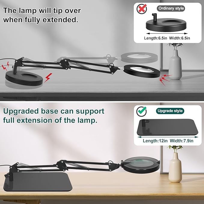5X Magnifying Glass with Light and Stand, NAKOOS 3-in-1 Magnifying Lamp with Light, 3 Lightings Dimmable Magnifier with Anti-dust Cover and Timer, Soldering Magnifying Glass for DIY Close Work - LeafyLoom