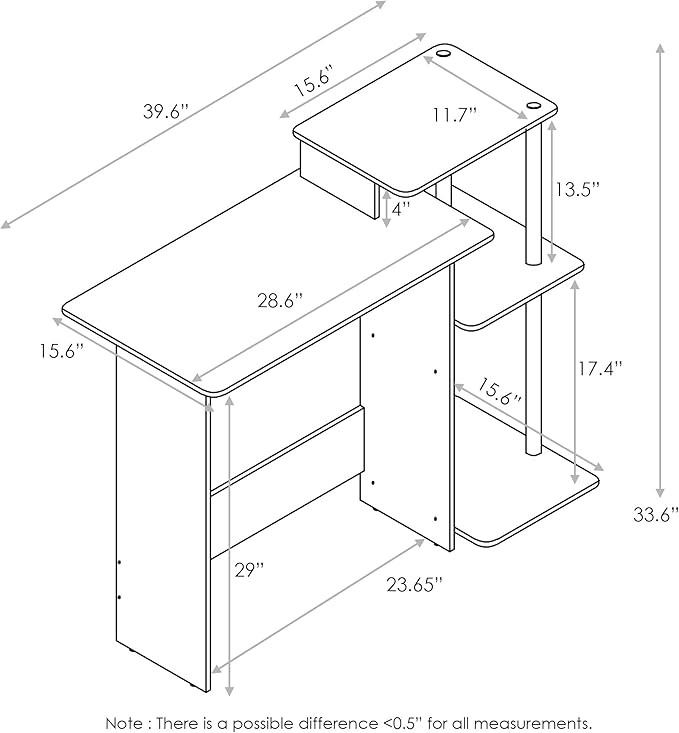 Furinno Efficient Home Laptop Notebook Computer Desk with Square Shelves, Dark Walnut - LeafyLoom