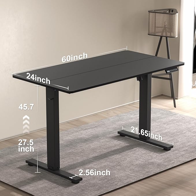 60 * 24 Inches Electric Standing Desk, Adjustable Height Sit Stand Up Desk with 3 Memory Presets, Motorized Home Office Computer Gaming Workstation Desk, Classical Black - LeafyLoom
