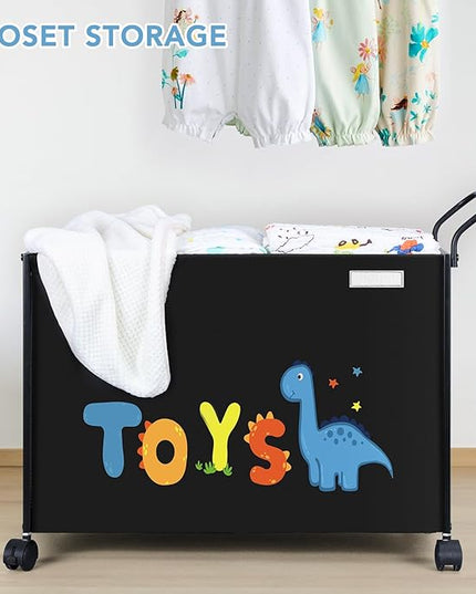 SWTYMIKI Toy Box Toy Storage - 72L Kids Toy Organizer with Wheels Toy Chest Storage Bins with Lids, Toy Boxes for Girls Boys, Stuffed Animals, Clothes, Bedroom, Living Room （Black - LeafyLoom