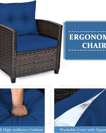 3 PCS Patio Furniture Set, OneSize, Navy - LeafyLoom