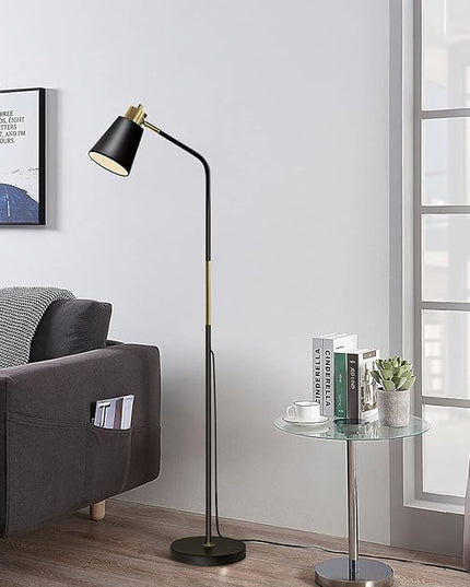 Floor Lamp, Industrial Floor Lamps for Living Rooms Rustic Farmhouse Reading Standing Floor Lamp Adjustable Metal Heads Indoor Task Lighting for Living Room Bedroom Office Home Décor (Black) - LeafyLoom