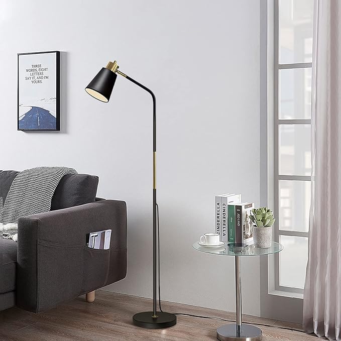 Floor Lamp, Industrial Floor Lamps for Living Rooms Rustic Farmhouse Reading Standing Floor Lamp Adjustable Metal Heads Indoor Task Lighting for Living Room Bedroom Office Home Décor (Black) - LeafyLoom