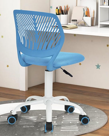 FurnitureR Desk Chair Small Study Chairs Armless for Child Kids Teens, Swivel Rolling Lightweight Task Chair with Wheels and Mesh Padded Cushion, Blue - LeafyLoom