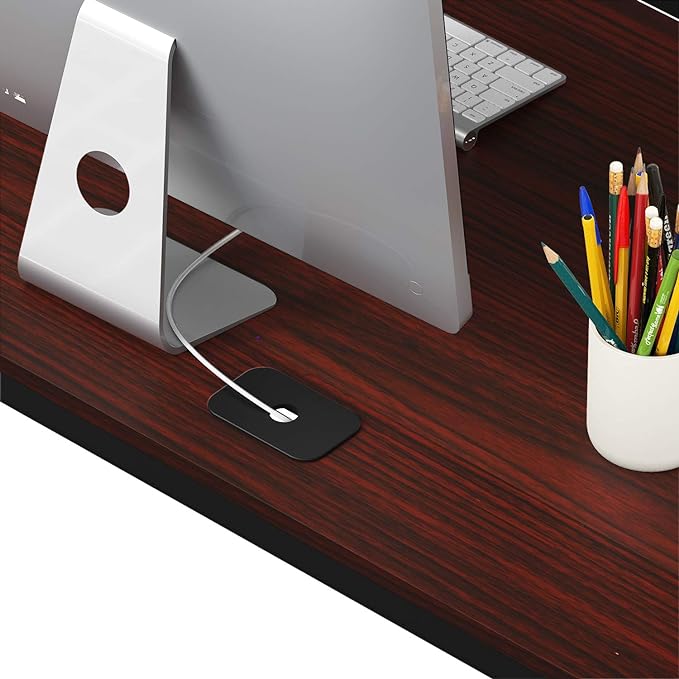 SHW Home Office 55"x60" Large L Shaped Corner Desk, 24" Deep, Cherry - LeafyLoom